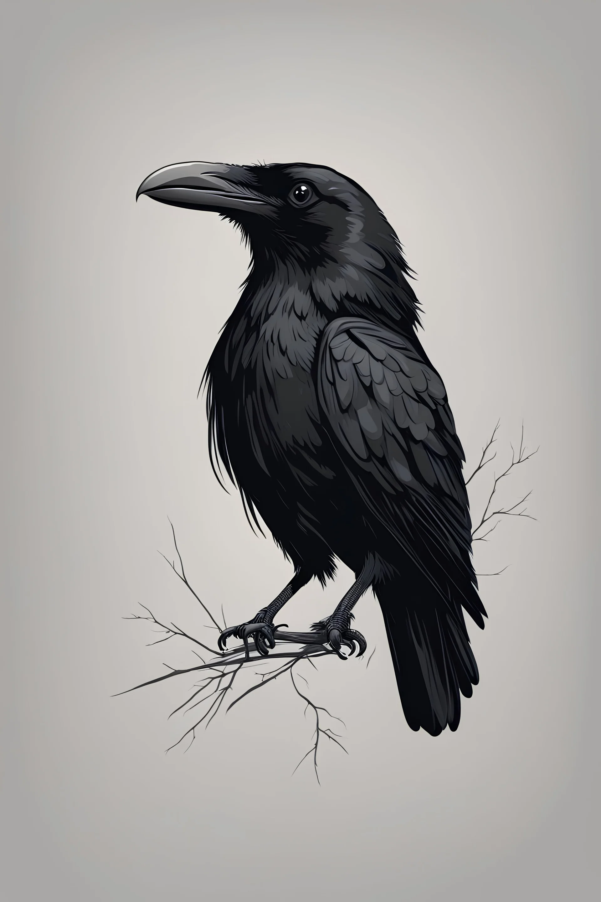 portrait of a single black raven. simple drawing style. a template for beginners of drawing