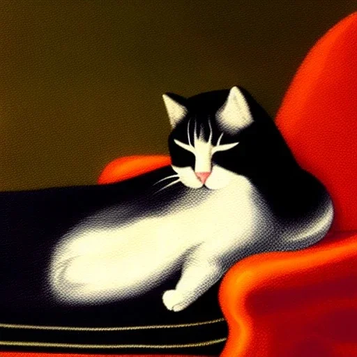 oil portrait of tricolor pattern Cat sleeping in a sofa by Goya 8k