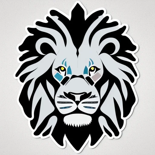 A sticker design in a minimalistic style featuring a caricature lion in vivid colors. The subject is presented alone on a neutral background.