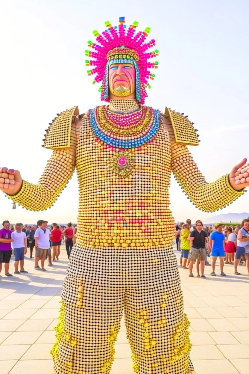 10,000nerds worshipping giant lord of nerd at burning man festival in the style of hiroku ogai