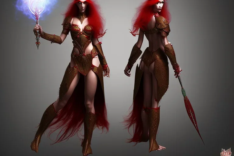 crimson haired sorceress elven