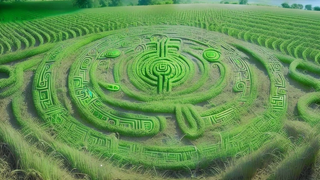 green crop circles showing glyphs from aliens