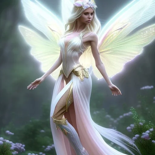 beautiful fairy very etheric, nice smiling, long blond hair, magic glamour pink make up, delicate colors, complete vision of very transparent and big wings, beautiful glamour transparent dress, ultra sharp focus, 8k, unreal engine 5, extremely sharp detail, light effect, soft light atmosphere, smooth, full of details, face in front, complete vision of face and hair and of the body