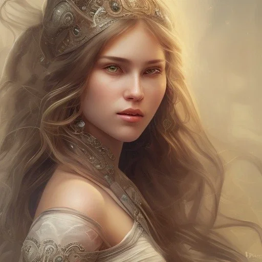  princess , cute, beautiful, long hair, wavy hair, blues eyes, head and shoulders portrait, cinematic, 8k, resolution concept art portrait by Greg Rutkowski, Artgerm, WLOP, Alphonse Mucha dynamic lighting hyperdetailed intricately detailed