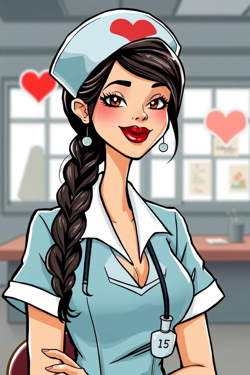 cartoon of attractive French nurse with big red lips who looks like Natacha by Walthery