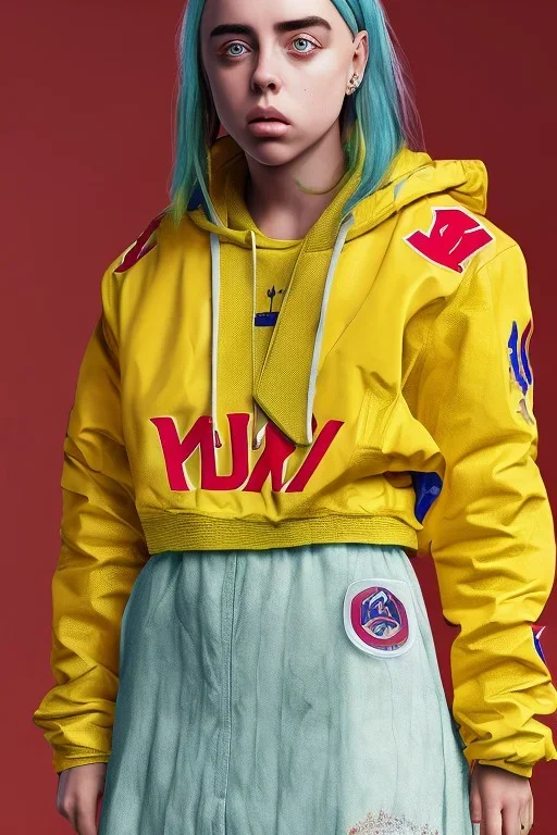 Billie Eilish, skirt, photorealistic, 8k