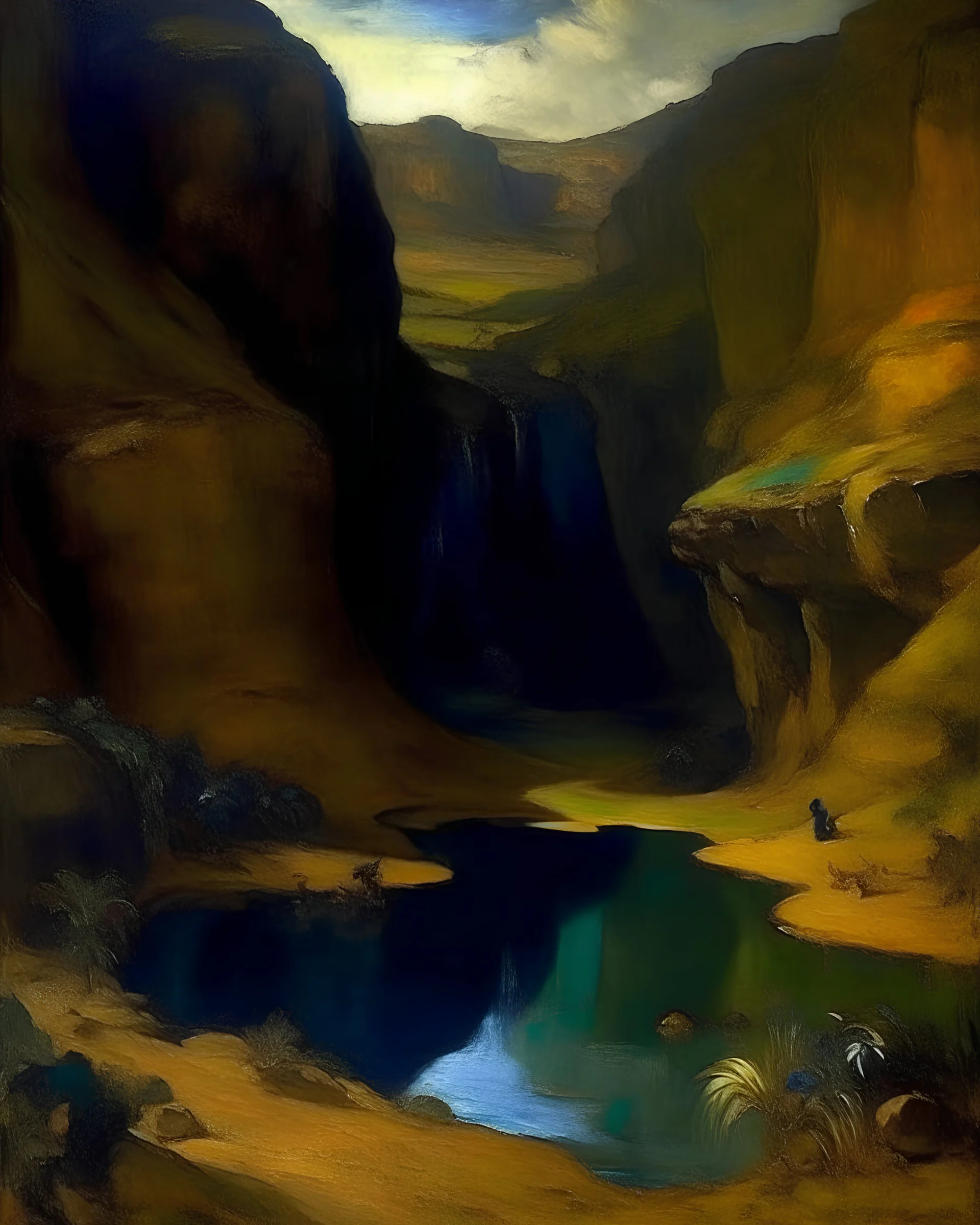 A brown deep canyon mine painted by Paul Gauguin