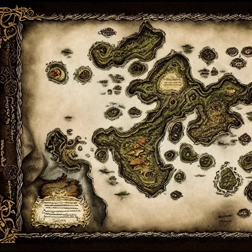 dnd, fantasy, map of the realm, black sand, map, parchment, illustration, river of blood, demonic