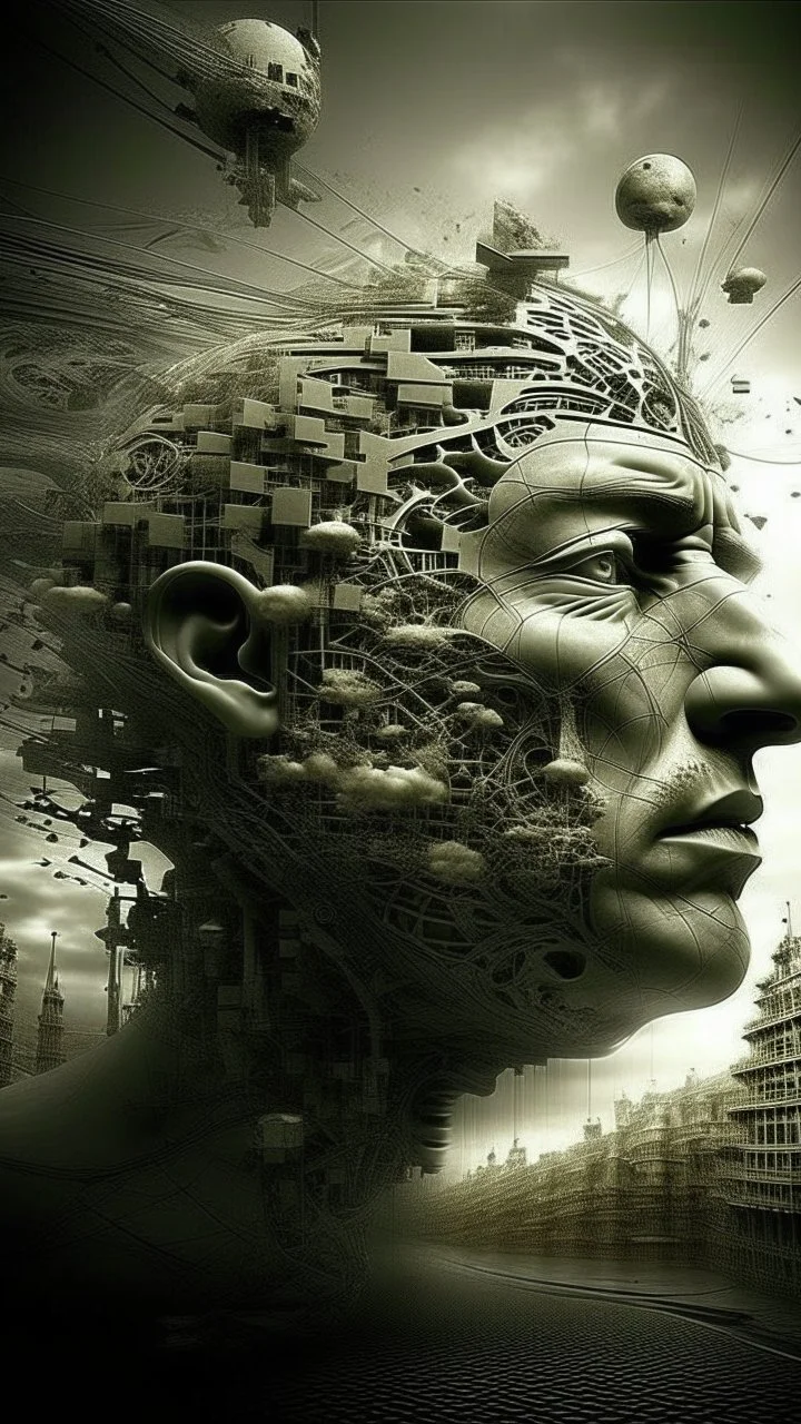 /image, randomised, depicting illusion, the Impossible, nonsense, the immaterial, intangible, and futuristic. Be wildly random in producing totally new ideas and images. Show me the deep scars inflicted on my soul and mind. Epic, cinematic.