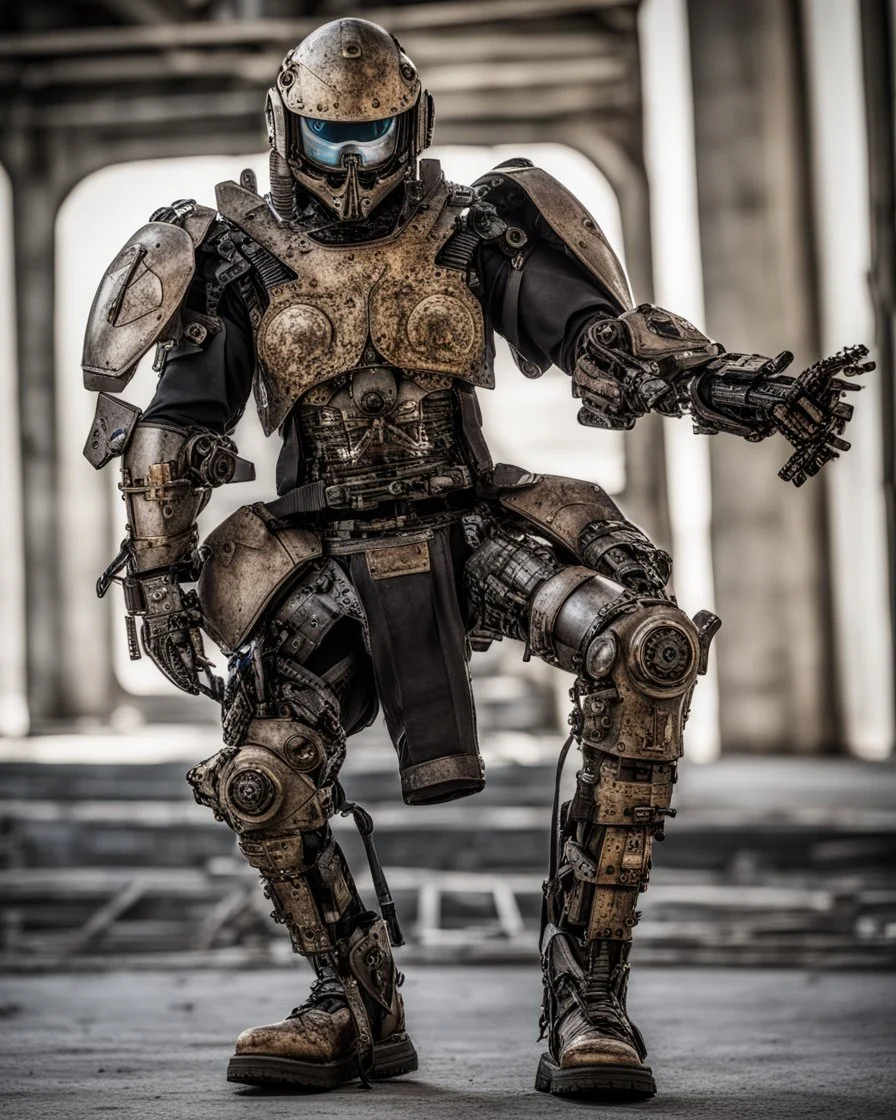 A brave iranian warrior with leather and metal combat clothes robotic metal