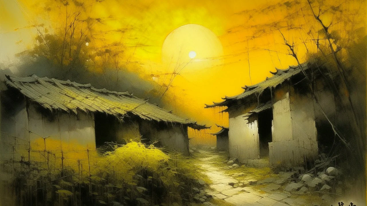 A yellow sunlight ruins painted by Zhang Lu