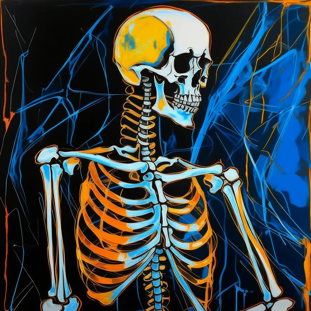 abstract acrylic paint of a skeleton, outline