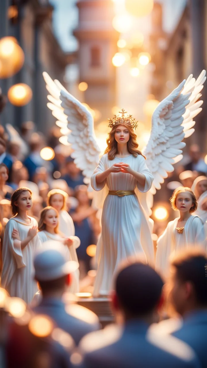 magazine cover, jubilee of god and the angels coming to the people,bokeh like f/0.8, tilt-shift lens 8k, high detail, smooth render, down-light, unreal engine, prize winning