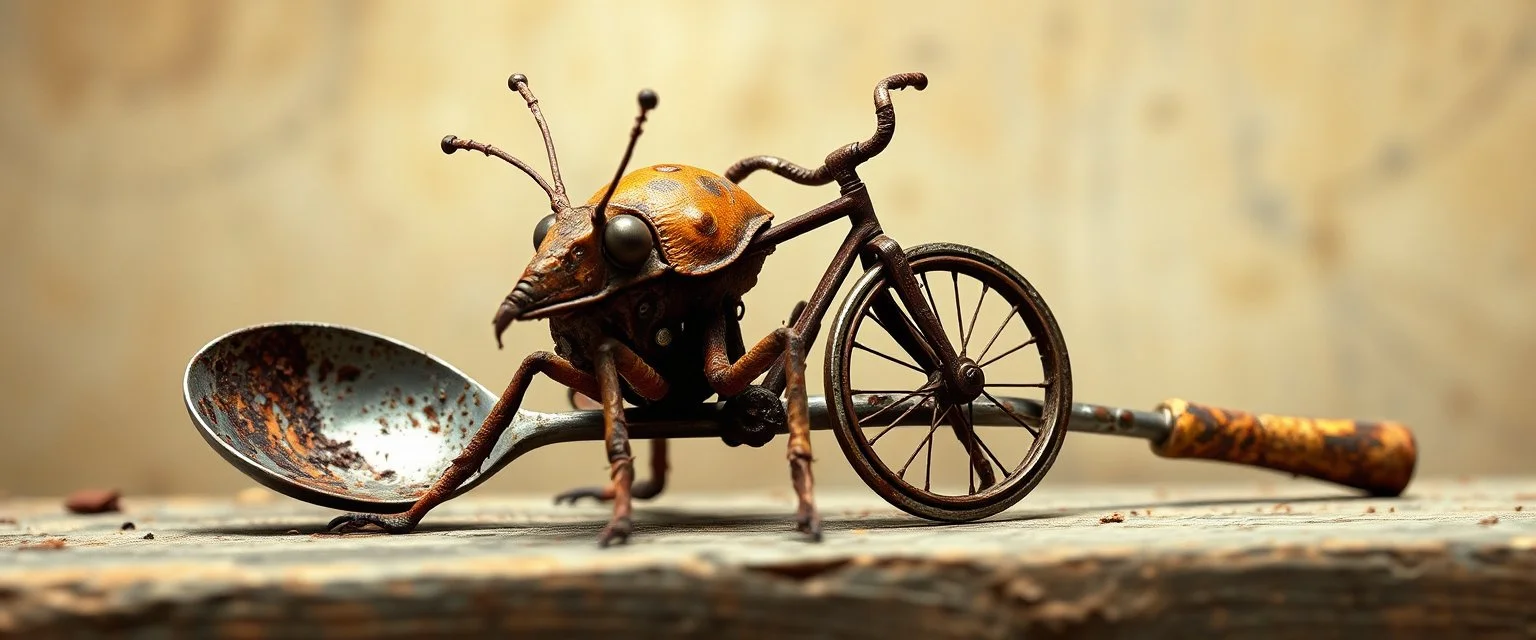 Rust Monster Strange orange-brown insectoid creature with four legs, antennae and a long snout designed to corrode metal. Bicycle, spoon Cannot resist eating anything metallic.