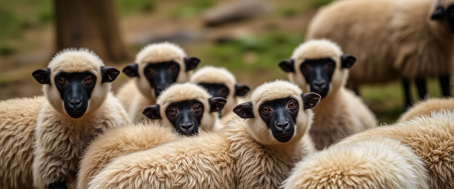 monkey sheep flock