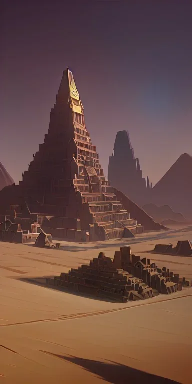 A lost city in the desert a five-sides pyramide