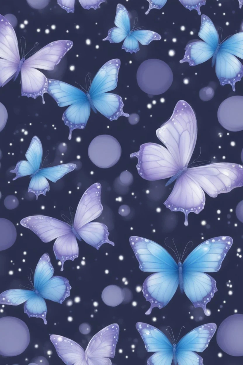 Lavender and light blue butterflies and bubbles in the snow