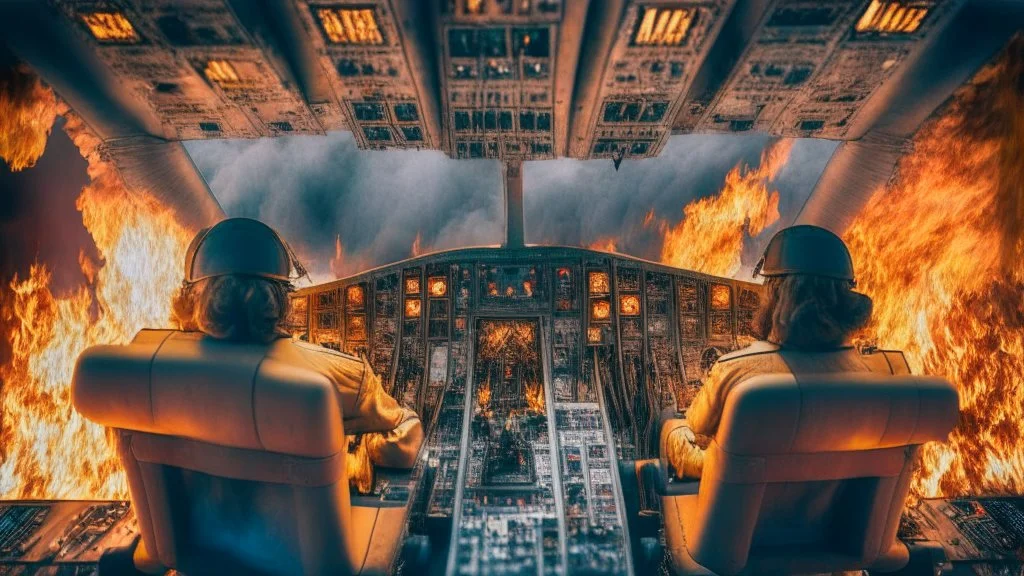 boeing 747 cockpit on fire empty co-pilot seat