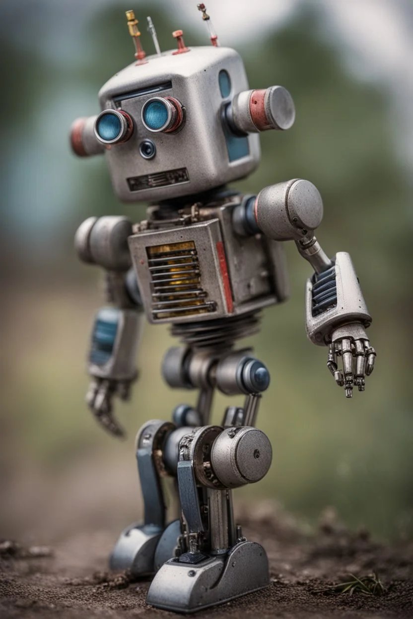 macro photography of a robot from the 80s