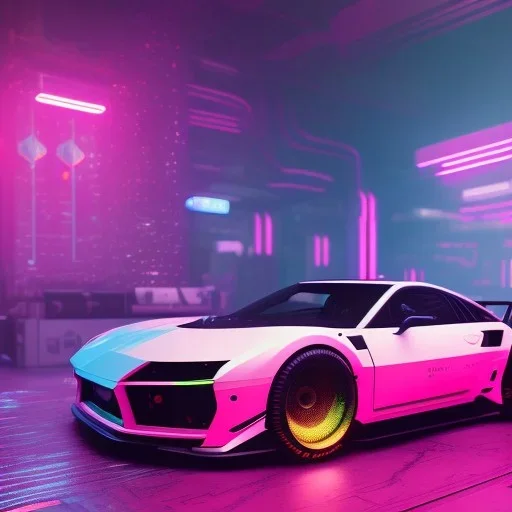 cyberpunk hyper car,cyberpunk 2077,center composition, ultra realistic,shiny, smooth, studio quality, octane render, Surrealism, Triadic colour scheme,glow-stick, ambient lighting,nightclub lighting, polaroid, 100mm, --ar 1:1 --v4