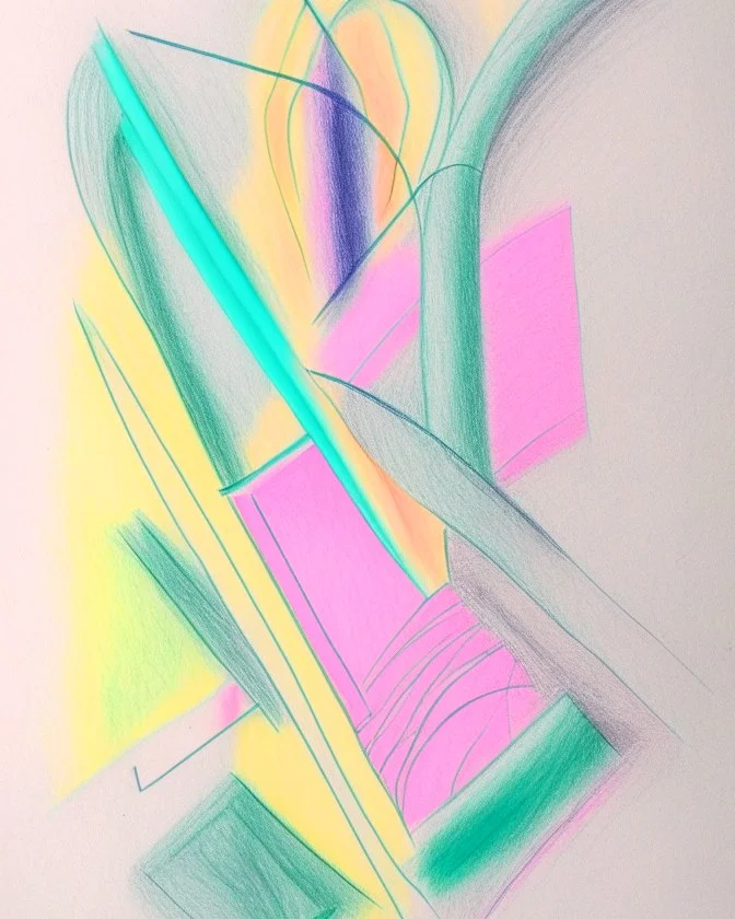 Abstract pastel painting on pastel paper with sketchy pencil outlines
