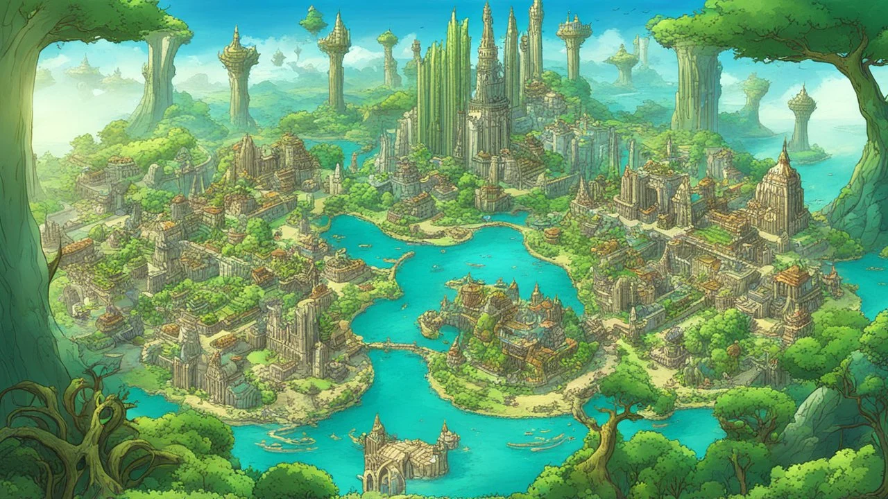 atlantis city, a lot of see trees