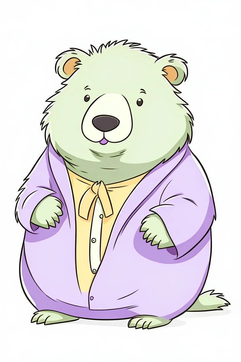Wombat in purple hospital gown, cute cartoon