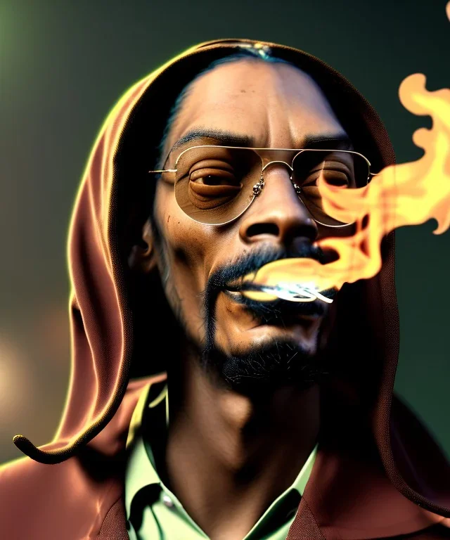 Snoop Dogg, burning cigar with dollars, jungle background, hyper realistic