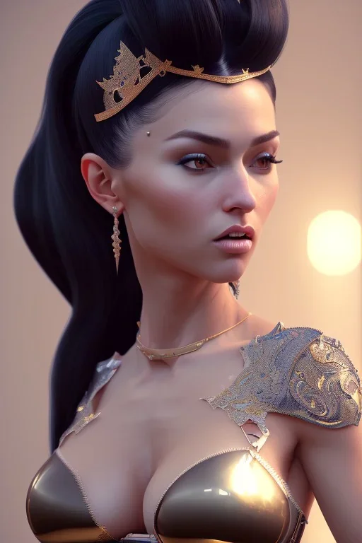 sexy milf, black hair, ponytail, catsuite, highlands, 8k resolution, high-quality, fine-detail, intricate, fantasy art, detailed matte, volumetric lighting, illustration, 3D