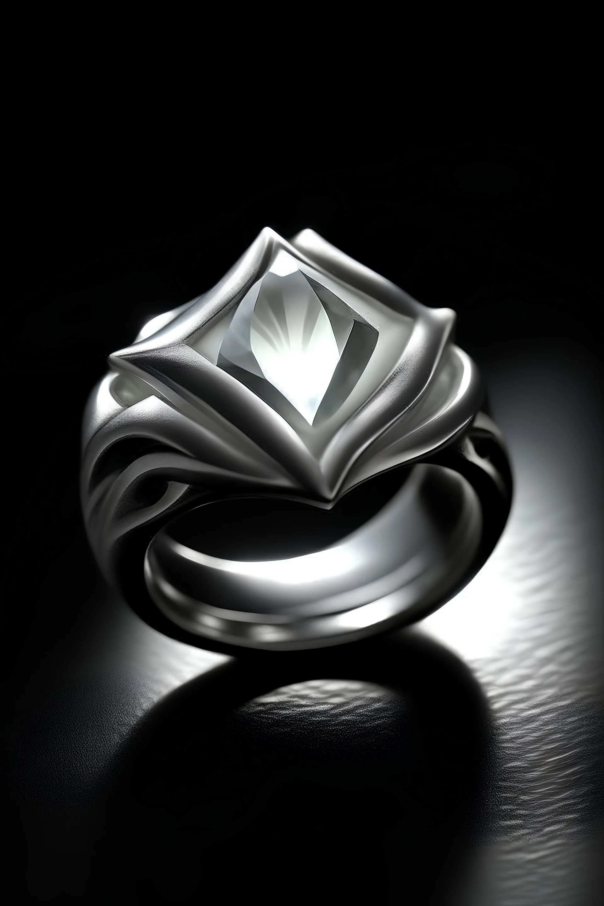 A gray diamond-shaped translucent gem wrapped around a bright candle flame in the ring.