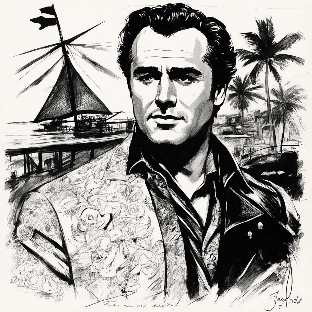 an illustration for the comic "Marlon Brando as Rio in One-Eyed Jacks" by Jean-Paul Riopelle