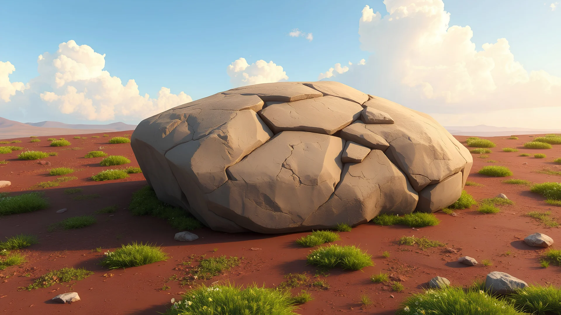 big rock on soil, cartoon style