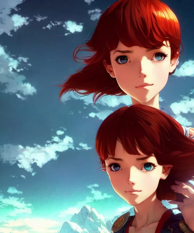 portrait, beautiful girl goddess, babycore red short hair, ice eyes, fantasy atmosphere, styled by Corrado Vanelli, Norman Rockwell, Boris Vallejo super detailed, Studio Ghibli, Anime Key Visual, by Makoto Shinkai, Deep Color, Intricate, 8k resolution concept art, Natural Lighting, Beautiful Composition