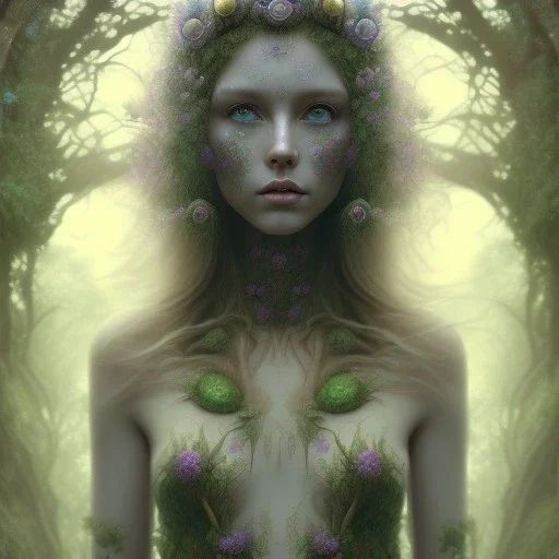 Portrait of beautiful girl, face dept of field, plant, metal, feathers, Dryad, fae, sidhe, ominous, nature, plants, wildflower, facepaint, dnd character portrait, intricate, oil on canvas, masterpiece, expert, insanely detailed, 4k resolution, retroanime style, cute big circular reflective eyes, cinematic smooth, intricate detail , soft smooth lighting, soft pastel colors, painted Renaissance style,sharp fucus, bokeh,macro lens, 1500mm lens