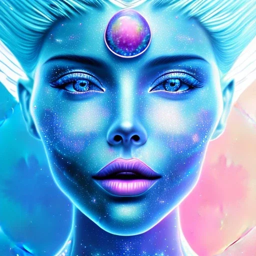 Face Angel crystalline, blue,pink , cosmic, opalescent, gemstones, crystals, other worldly,water,bright, ice background, snow lake blue