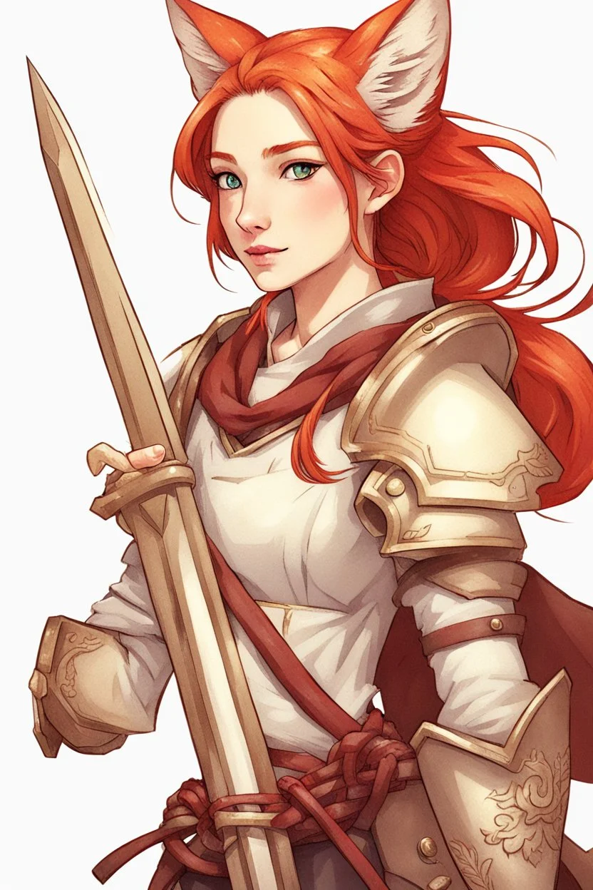 Teenaged Female Red haired kitsune paladin/bard