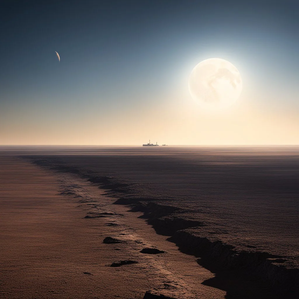 An engineered horizon pauses beneath a mass that has already arrived, leaving the ground to wait for instructions that never come.