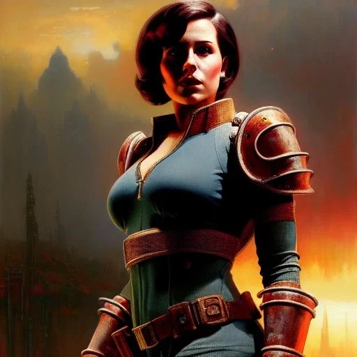 Drawing of beautiful face,'beautiful,Busty fit 'Piper Wright - Fallout 4 ',intense stare, ancient skintight armor, balanciaga fashion clothe painting by gaston bussiere, greg rutkowski, yoji shinkawa, yoshitaka amano, tsutomu nihei, donato giancola, tim hildebrandt Oil on canvas, cinematic composition, extreme detail,fit full head inside picture,16k