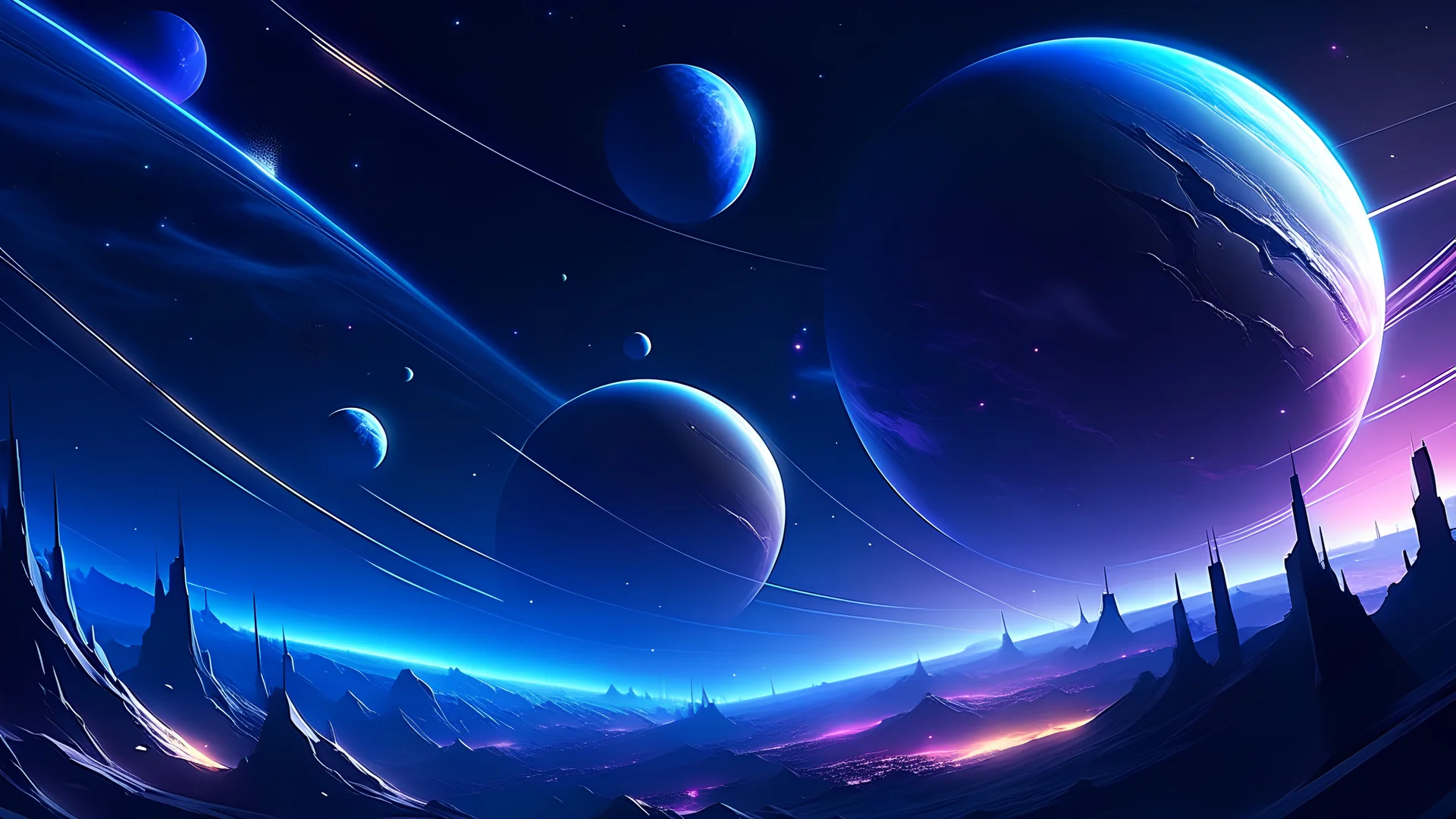 Generate a futuristic sci-fi moon scene for a space travel interface with a purple color pallete