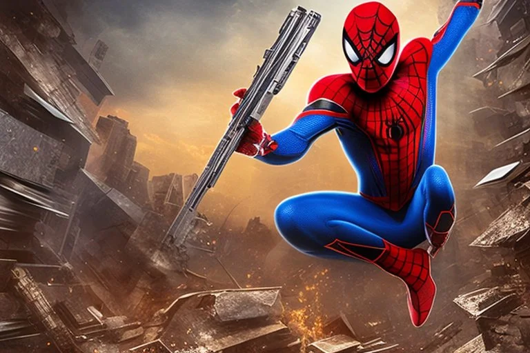 spiderman holding a gun at thanksgiving