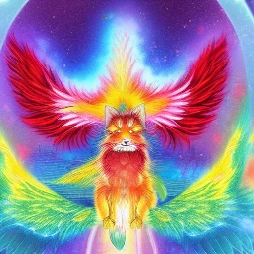 A rainbow Kitsune with wings