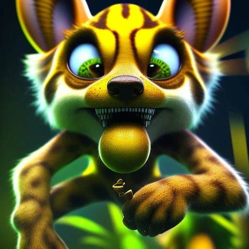 Marsupilami comic figure , photorealistic picture, unreal engine 5, lifelike, high detail intricate, jungle background