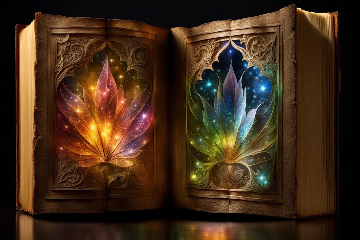 ancient book containing images of elves and fairies Broken glass effect stunning something that doesn't exist mythical creature energy molecular textures iridescent light scales breathtaking beauty pure perfection divine presence unforgettable stunning breathtaking beauty Volumetric light aura rays