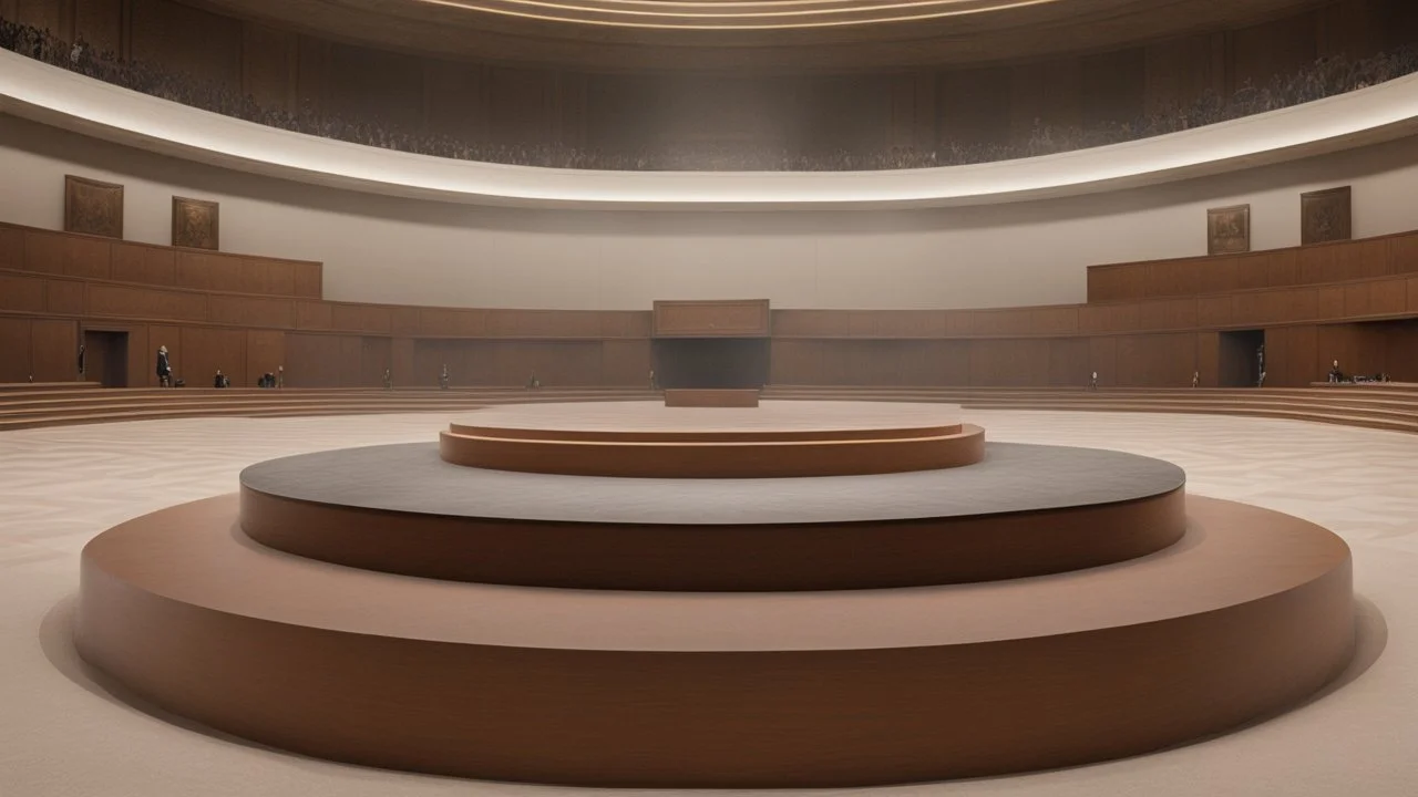 низкому, круглому подиуму в центре зала.