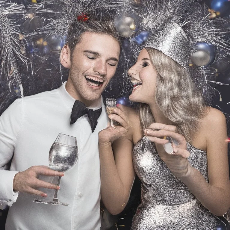 A couple partying with silver partydecoration