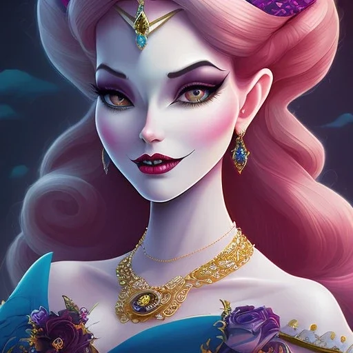 extrem tim burton style and disney style of an old evil stepmother, sharp focus, beautiful eyes