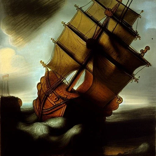 Dibujo de un Galeón al estilo Rembrandt