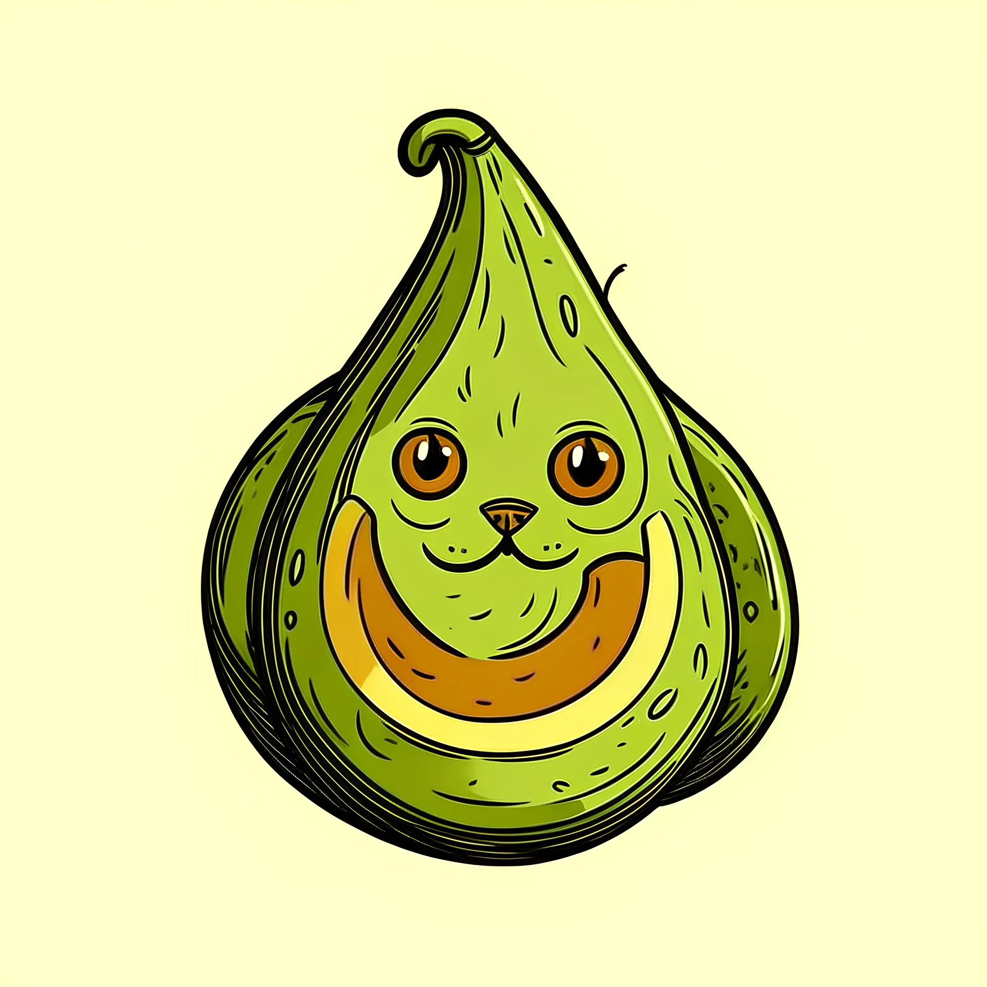 Vector illustration, Minimalistic, Digital illustration, a Little [2d vector art of an avocado in the shape a cat with the text "Avocado cat" isolated on a white background]Print for t-T-shirt HaHand-drawn vector illustration, T-shirt design, Dramatic Lighting, Trending on Artstation, Award-winning, Icon, Highly detailed