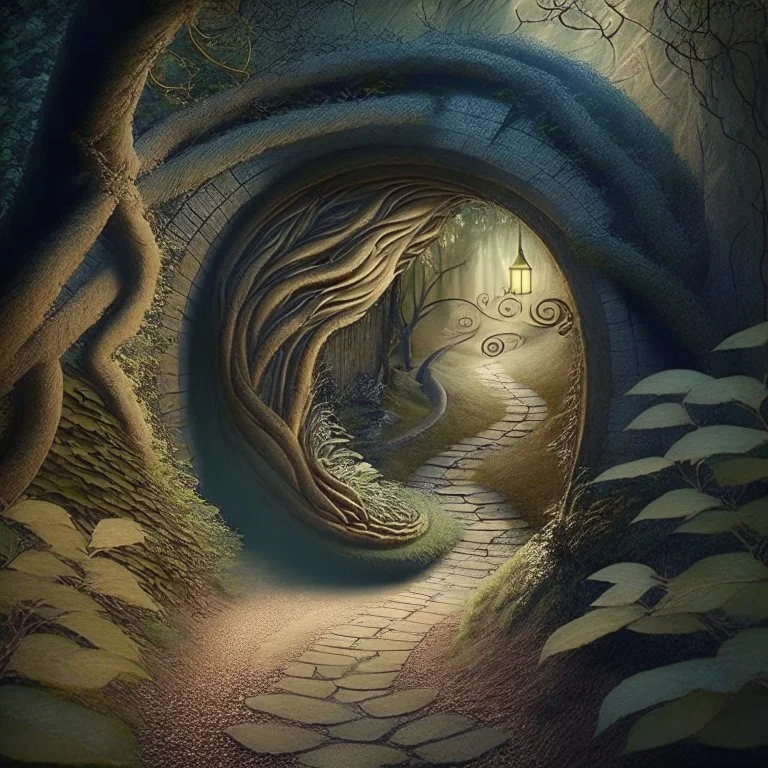 A winding path leading to a hidden door, symbolizing the start of the journey.