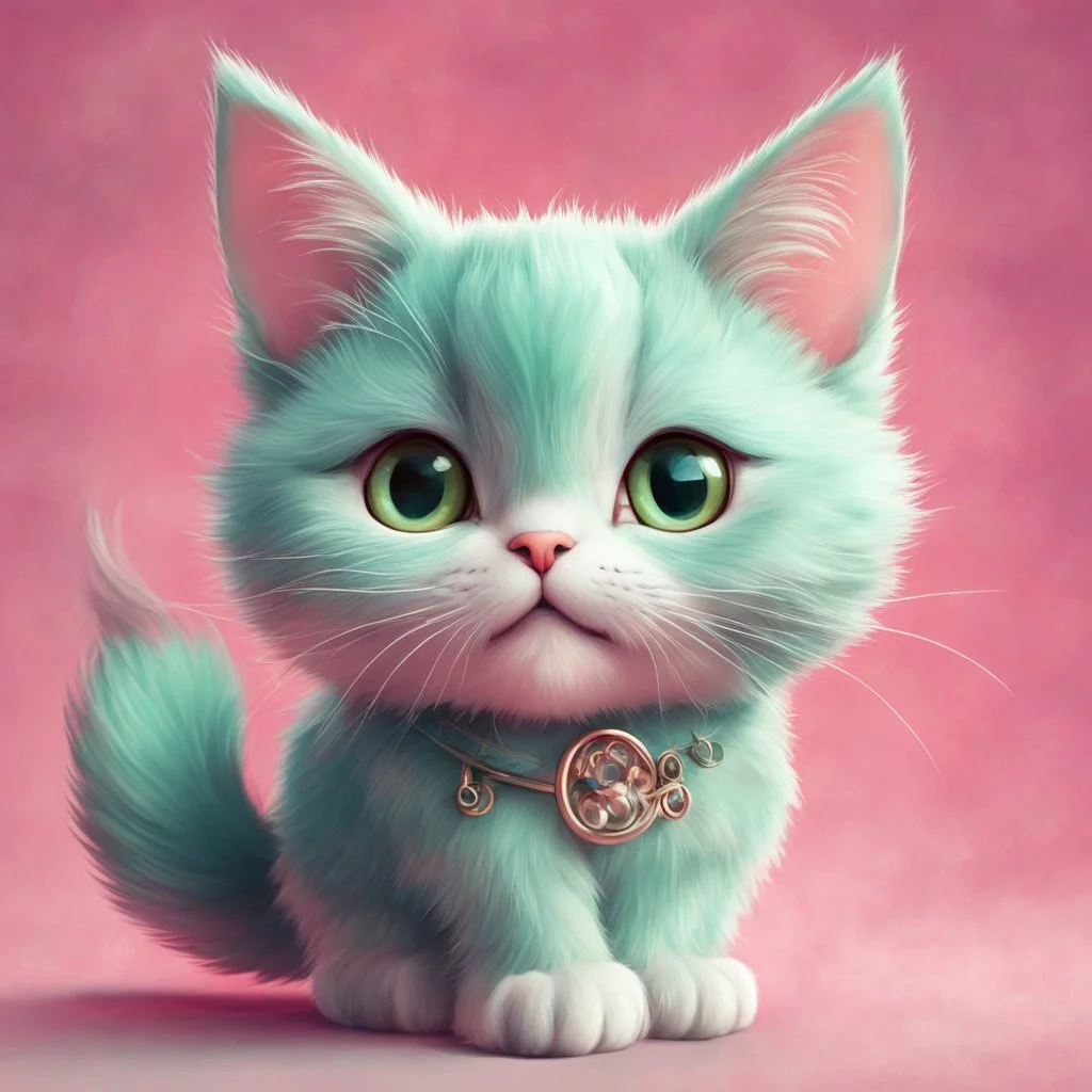 A delightful and adorable cartoon illustration featuring a cute mint-colored cat against a charming pink background, (delightful illustration:1.4), (adorable cartoon cat:1.5), (charming pink background:1.3), (expressive mint hues:1.2), inspired by the styles of cute cartoon artists, trending on ArtStation, Intricate, Sharp focus, vibrant lighting, (whimsical:1.4), (playful ambiance:1.3), (lush fur details:1.5), Cartoon, Masterful, Captivating, High Detail, Cinematic view